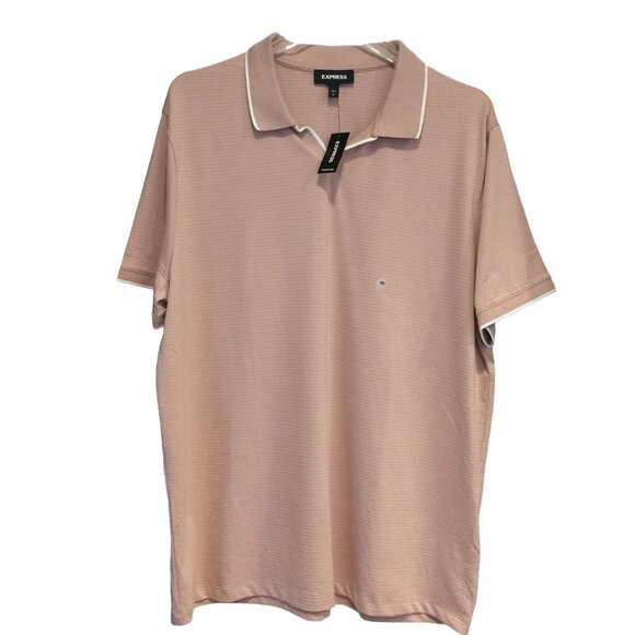 Express Men's XL Polo Shirt Blush White Short Sleeve Textured - Picture 1 of 5